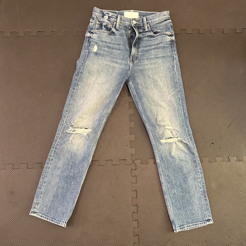 MOTHER Distressed High Waisted Rider Ankle Superior 27 Medium Wash
